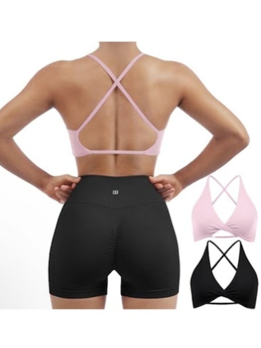 New SUUKSESS Women’s 2-Piece Strappy Sports Bra Pack – Light Pink & Black